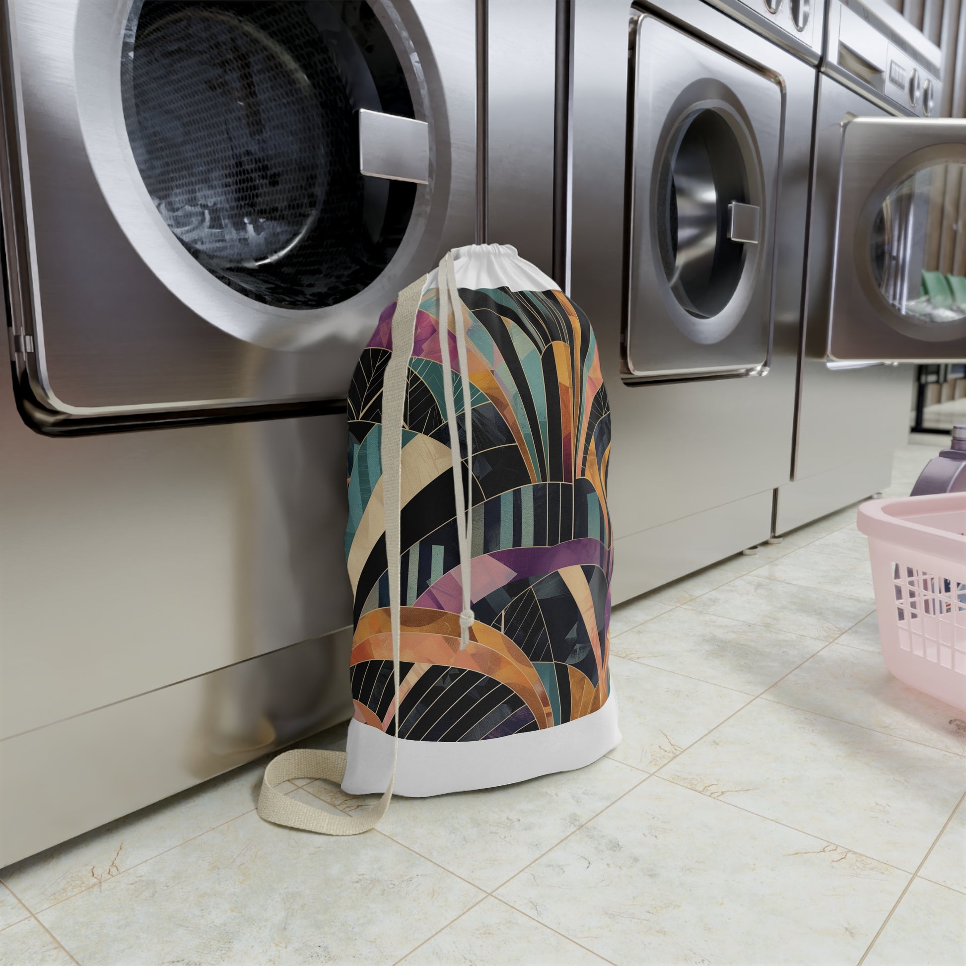 "Artful abstract laundry bag with art deco pattern, elevate your laundry routine with sophistication and style"