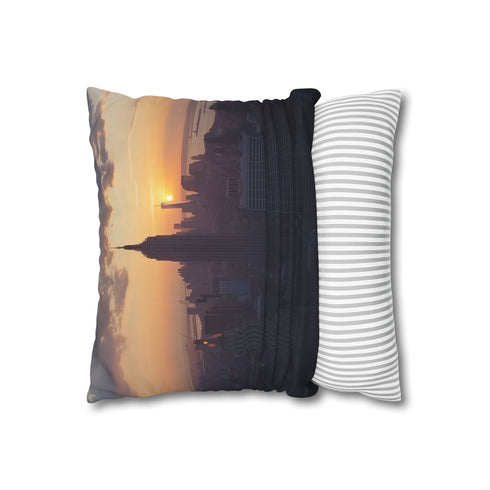 New York Skyline Sunset — 40×40 Cushion Cover — Soft Brushed Fabric Texture Close-Up