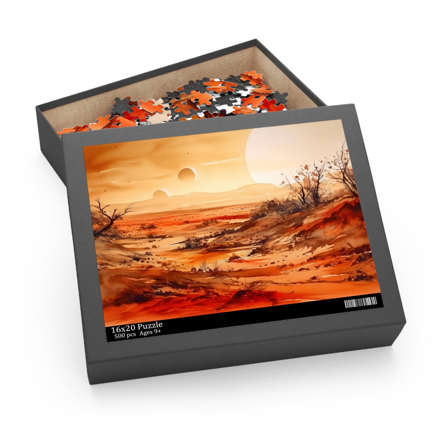 "Sandy Desert Jigsaw Puzzle - Serene desert landscape with cacti, sand dunes, and clear skies"