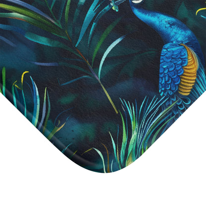 Vibrant Blue Peacock Feather Bathmat