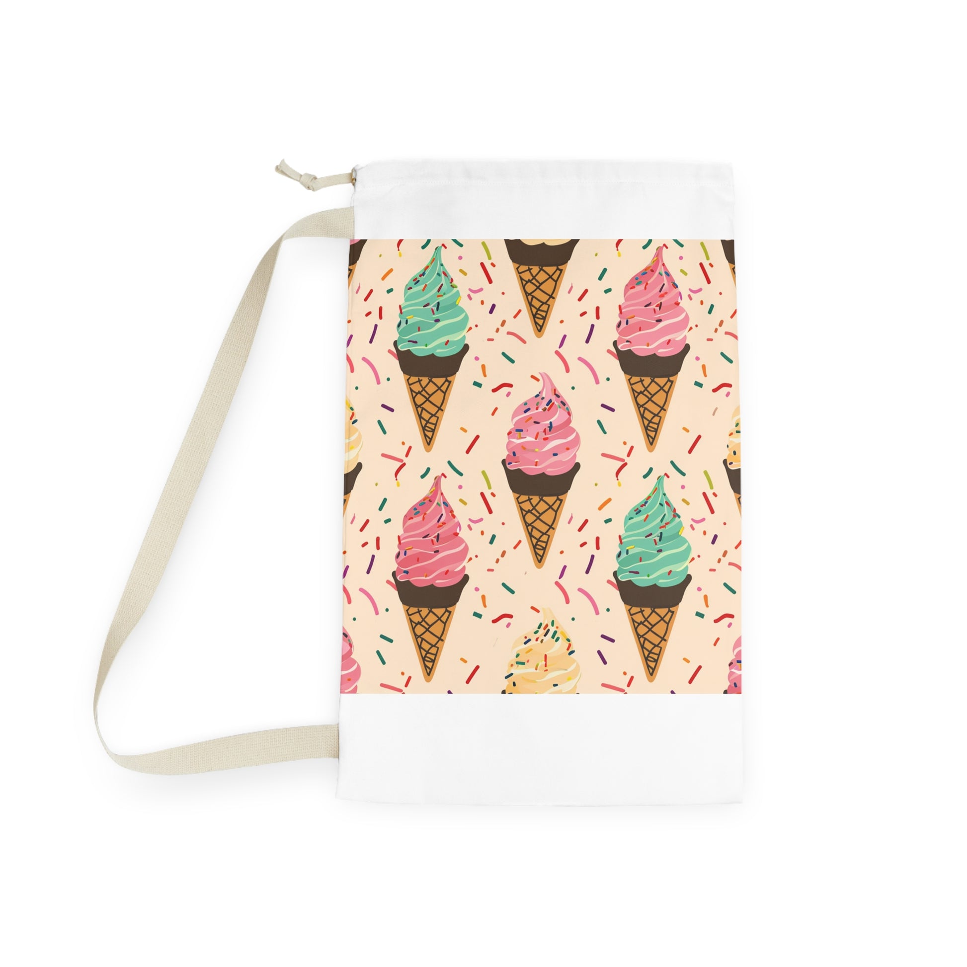 "Sprinkle Cone Laundry Bag - Fun ice cream cone pattern, adds whimsy to laundry routine"