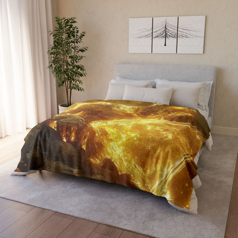 Golem of Glass & Gold Rising from Earth — Plush Fleece Throw Blanket — Product Detail View 12