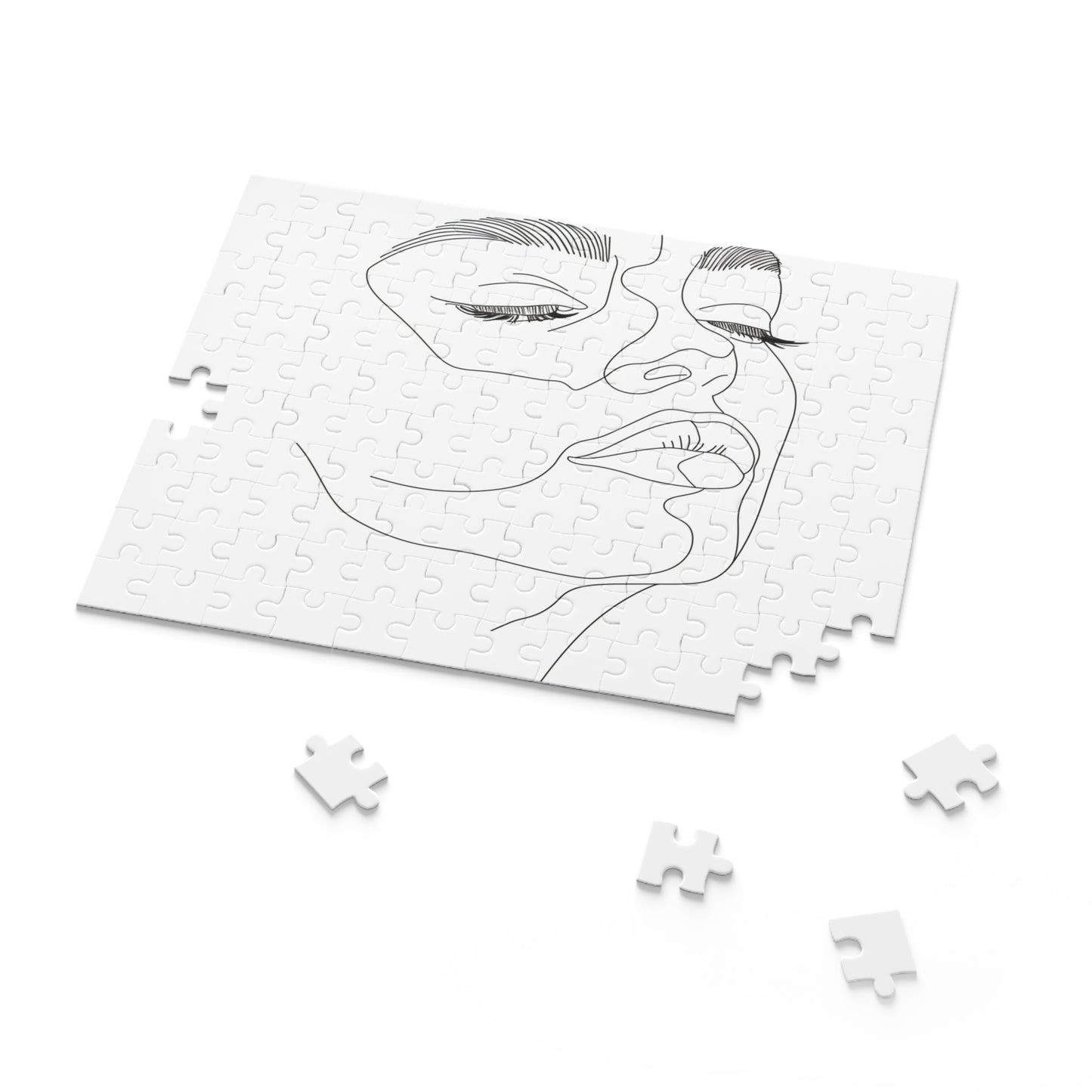 "Face Line Art Puzzle - Minimalist jigsaw with smooth curves and bold lines for relaxing fun"