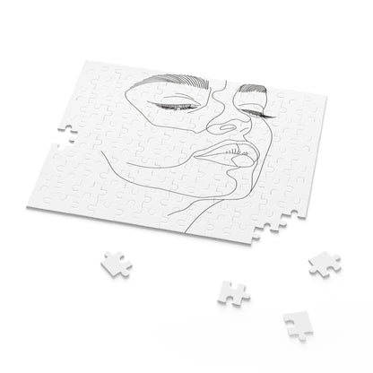 "Face Line Art Puzzle - Minimalist jigsaw with smooth curves and bold lines for relaxing fun"