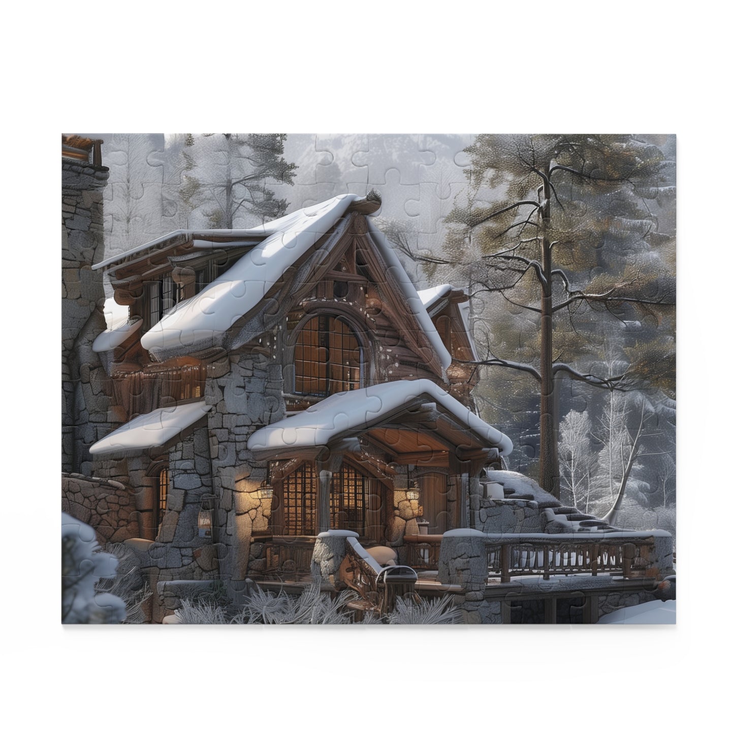 "Rustic Mountain Cabin jigsaw puzzle, perfect for nature lovers and puzzle enthusiasts"