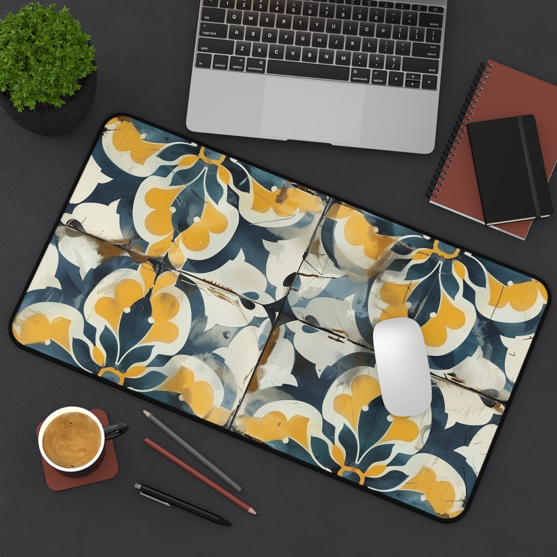 "Artisan Tiles desk mat with elegant seamless pattern for stylish workspace decor"