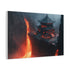 Levitating Temple Above Lava River — Canvas Wall Art — Side Profile & Stretched Corner Detail