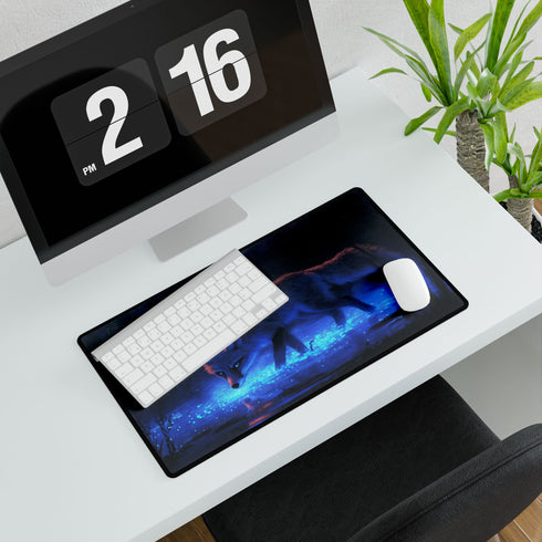 Bioluminescent Fox Walking Through Swamp — XL & XXL Desk Mat — Product Detail View 7