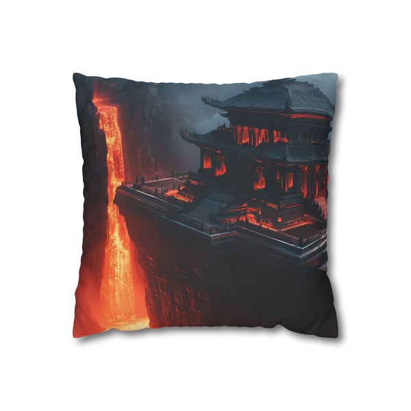 Levitating Temple Above Lava River — 40×40 Cushion Cover — Front 40×40 cm Square Cushion View