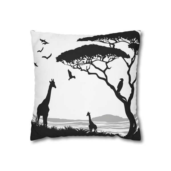 Woodland Deer & Pine Forest Silhouette — Faux Suede Cushion Cover — Front 40×40 cm Square Cushion View