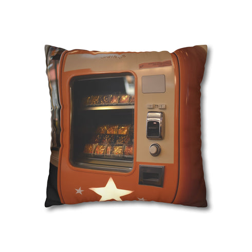 Retro Vending Machine Dispensing Stars — 40×40 Cushion Cover — Double-Sided Back & Concealed Zip Detail