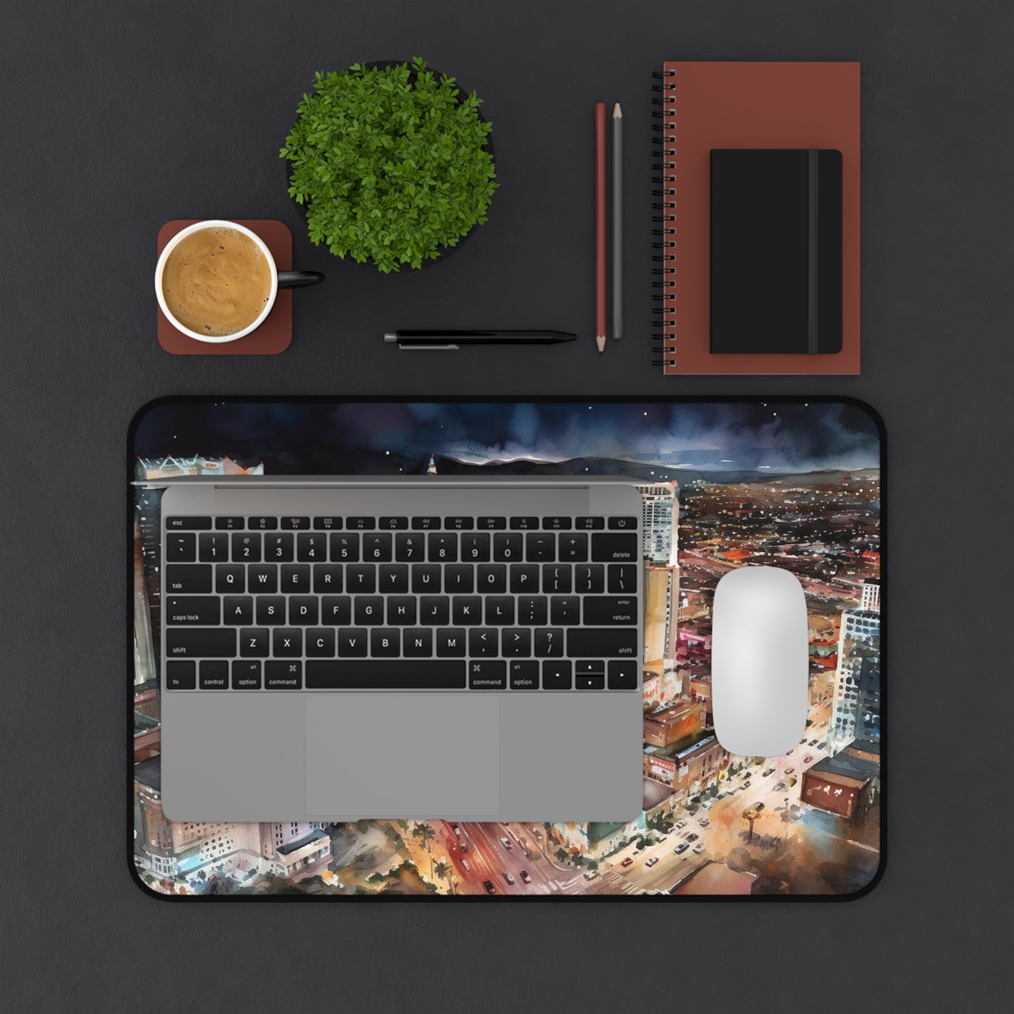 "Vibrant Vegas Night Desk Mat for creative and productive workspace, colorful design"