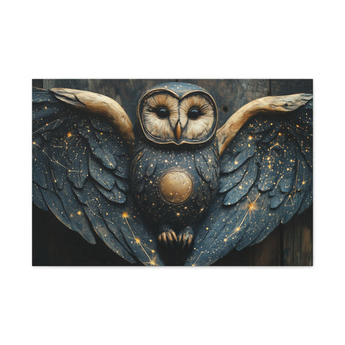 Owl with Constellation Wings Stretched Canvas Wall Art