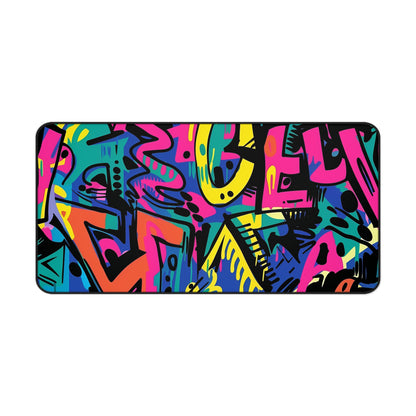 Neon Urban Graffiti Desk Mat - Stylish and colorful workspace accessory with seamless neon design