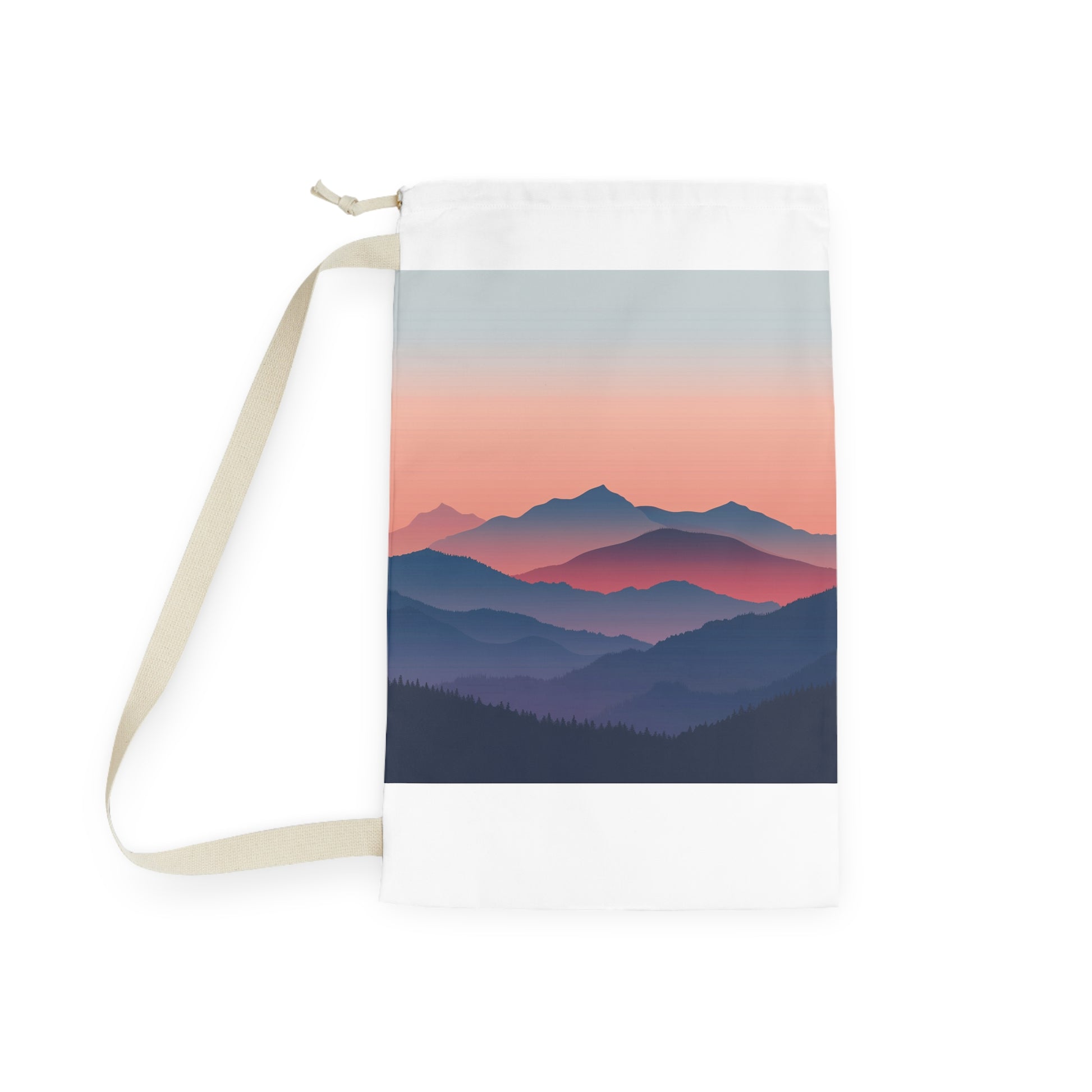 "Minimalist Mountainscape Laundry Bag - Keep dirty clothes organized with stylish mountain design"