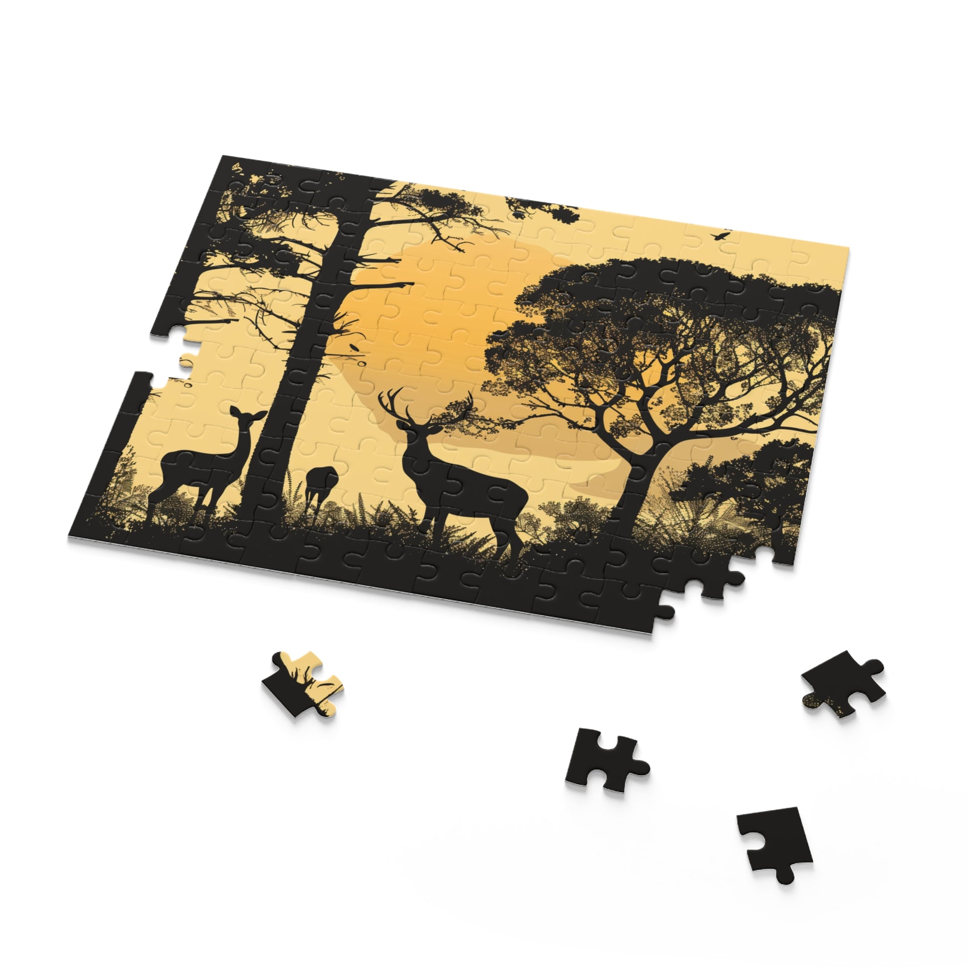 "Wildlife silhouette deer jigsaw puzzle - perfect for animal lovers and nature enthusiasts"