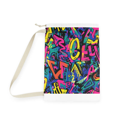 "Neon Graffiti Laundry Bag: Vibrant neon seamless pattern for stylish laundry organization"