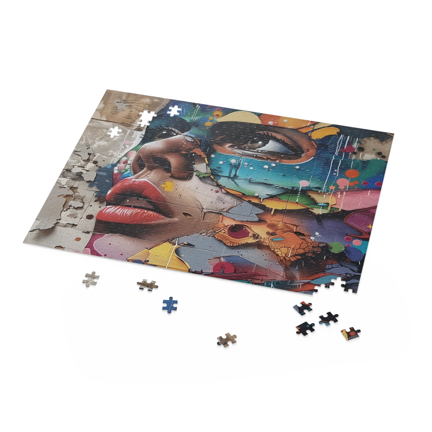 Vibrant graffiti jigsaw puzzle with bold colors and intricate designs for creative fun