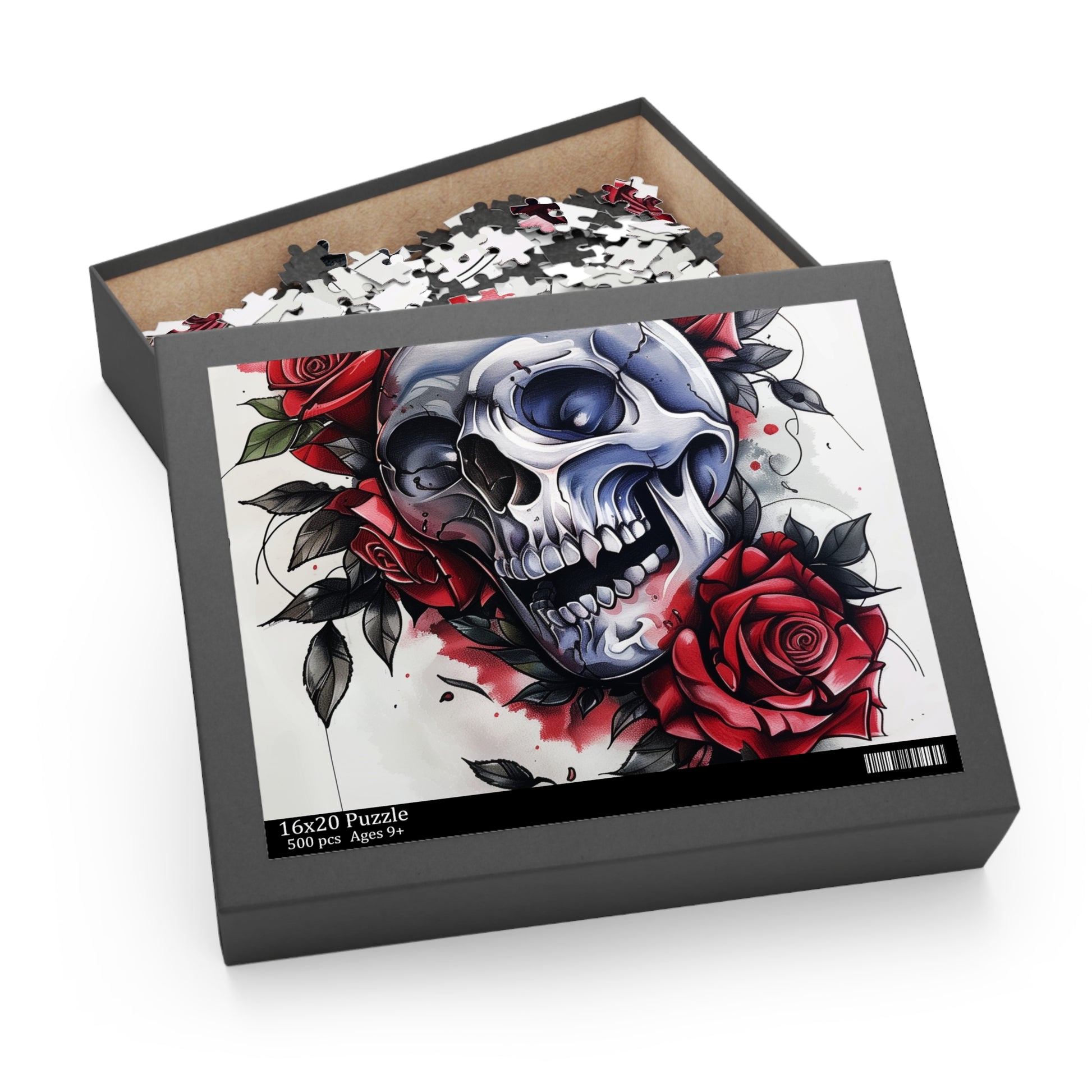 Gothic Skull Rose Jigsaw Puzzle - Intriguing macabre design with roses, perfect for puzzle lovers