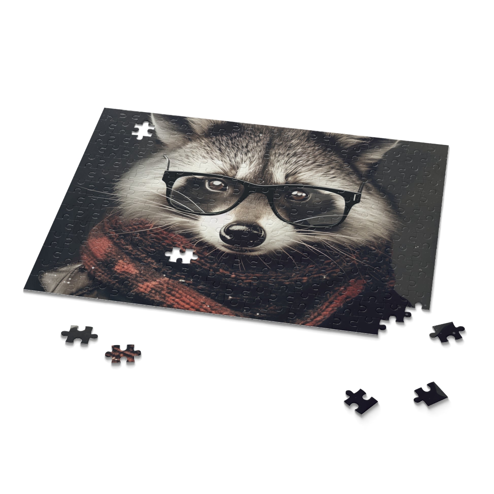 "Trendy raccoon Hipster wearing glasses jigsaw puzzle - fun and stylish addition to your collection"