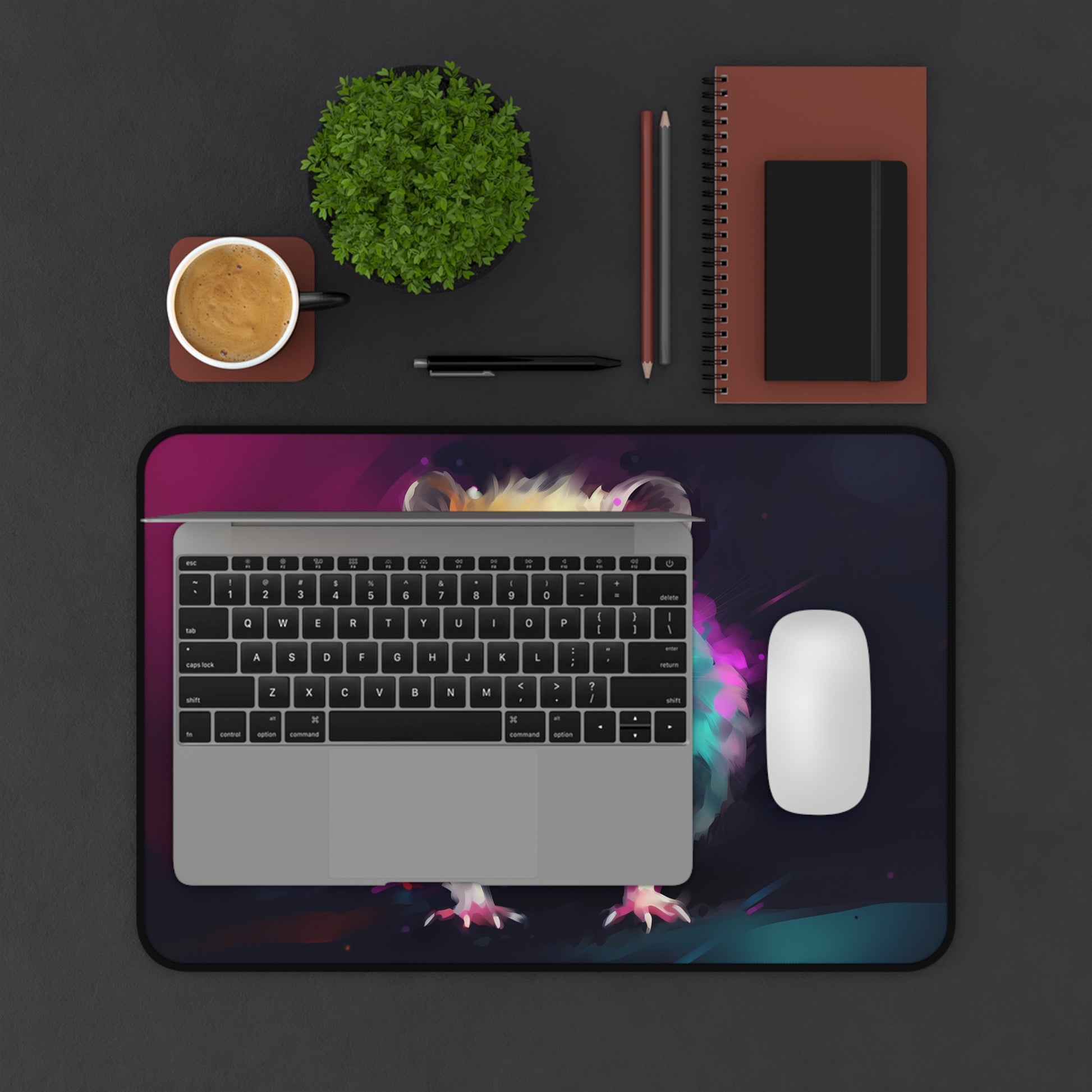 Adorable Neon Hamster Watercolor Desk Mat for Stylish Workspace Protection