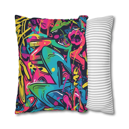 "Neon Urban Graffiti Pillowcase - Add edgy urban vibes with bright neon colors, perfect for bedroom decor"