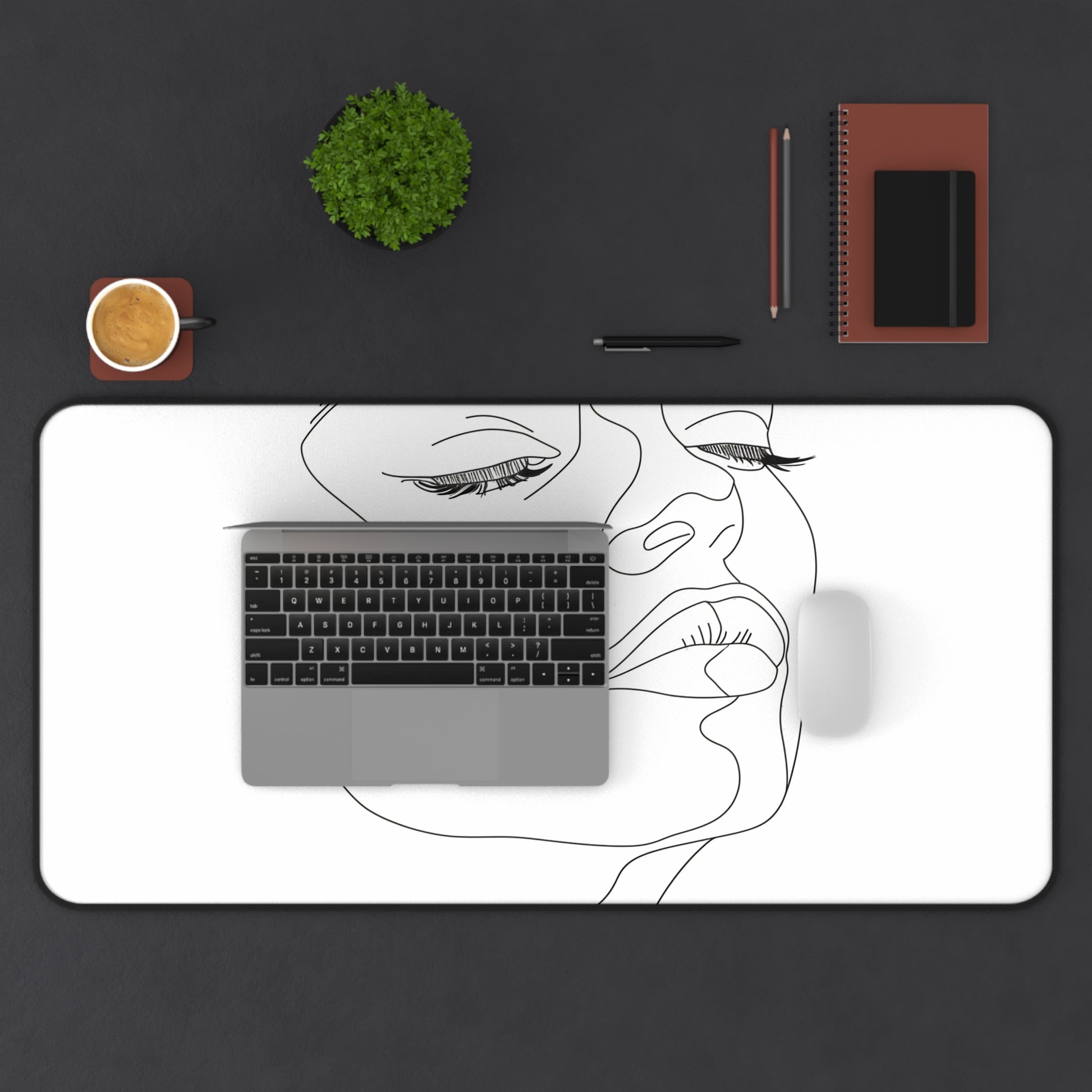 "Sleek Minimalist Face Desk Mat with Stylish Line Art Design for Modern Workspace"