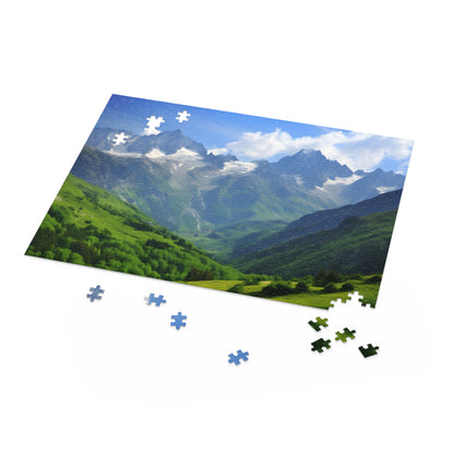 Alpine Adventure Jigsaw Puzzle - Cozy up and piece together snowy peaks and charming villages from the French Alps landscape.