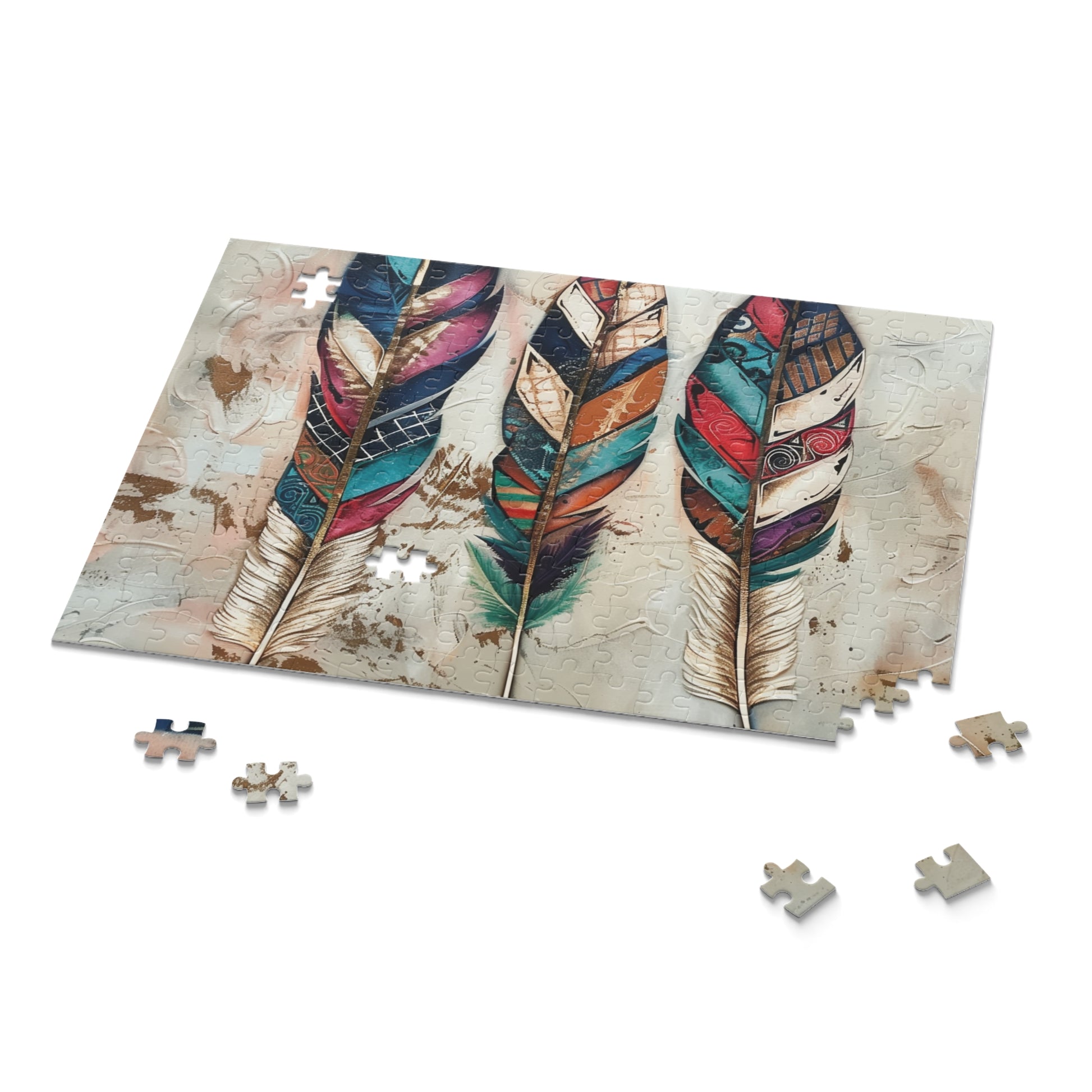 Colorful Bohemian Feather Jigsaw Puzzle for Relaxation and Mindfulness