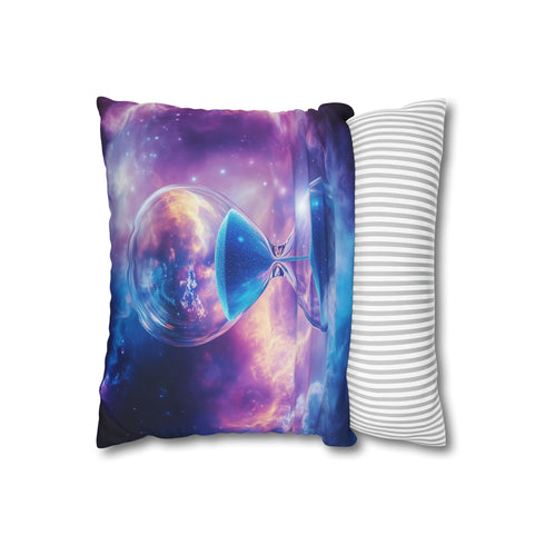 Floating Hourglass in Cosmic Nebula (Edition II) — 40×40 Cushion Cover — Sofa & Living Room Lifestyle View