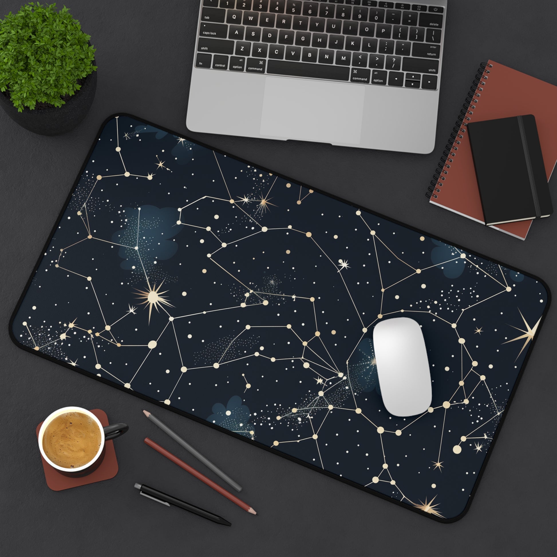 "Starry Night Desk Mat - Cosmic elegance for your workspace with constellation star pattern, ideal for astronomers and stargazers"