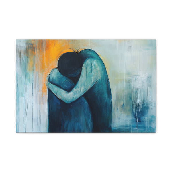 A Person Hugging Themselves Finding Comfort Within Stretched Canvas Wall Art