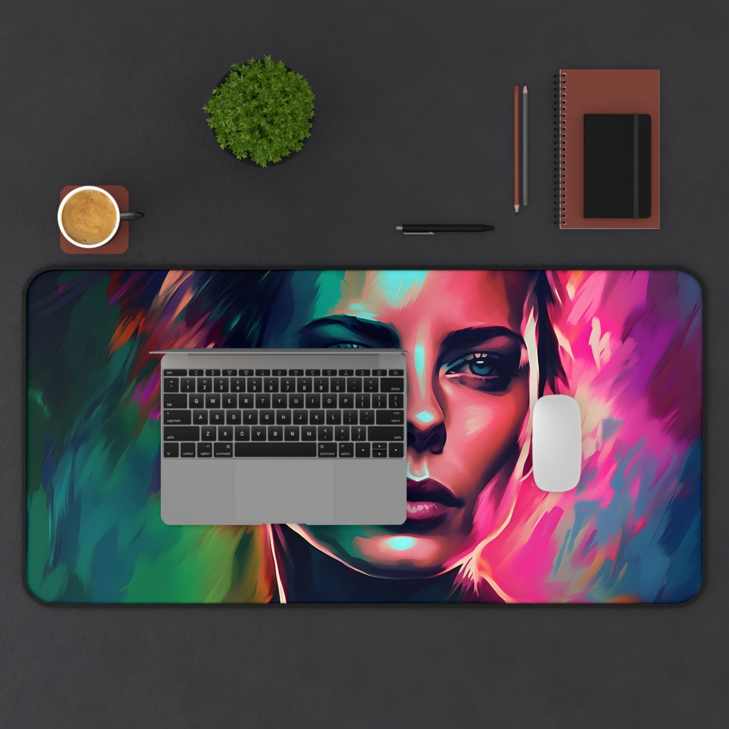 Charlize Theron Neon Watercolor Desk Mat