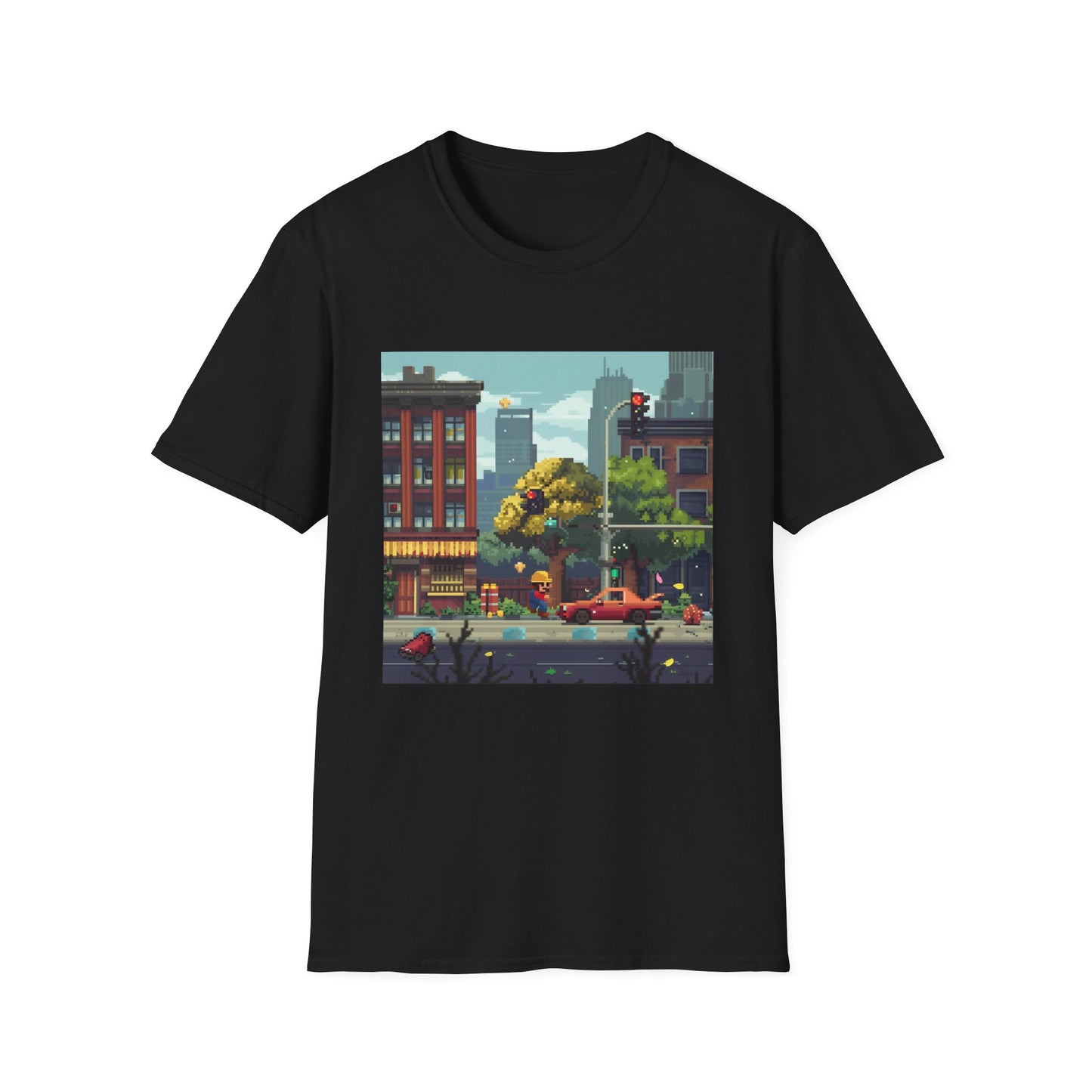 Alt text: "8-Bit Blast Classic Arcade Throwback T-Shirt featuring iconic pixelated graphics and bold colors, a nostalgic tribute to classic arcade gaming"