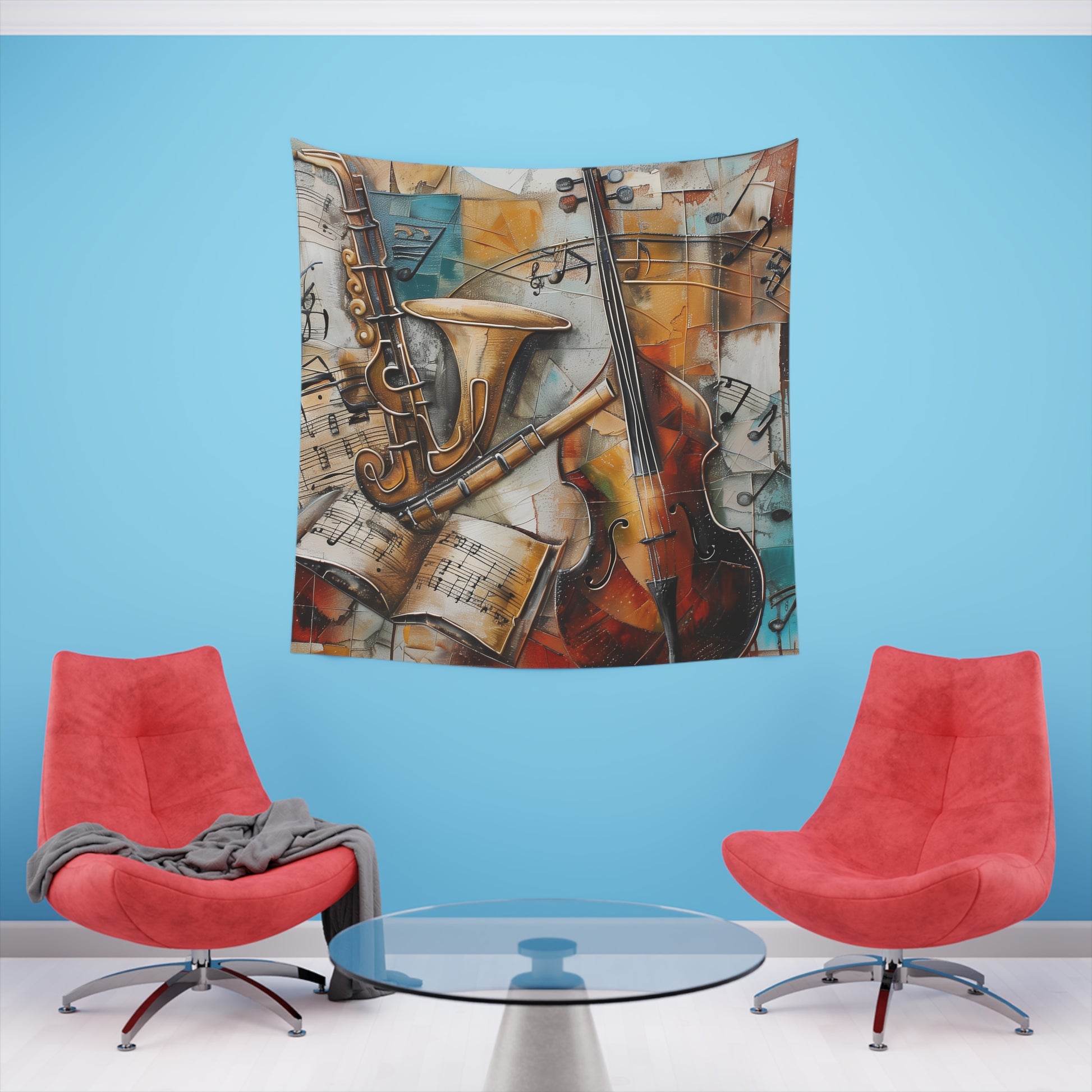 Symphony of Sound: A Musical Tapestry | Wall Tapestry | All Over Print, AOP, Decor, Halloween, Home & Living, Home Decor, Indoor, Spring Essentials, Sublimation, Tapestry | Prints with Passion