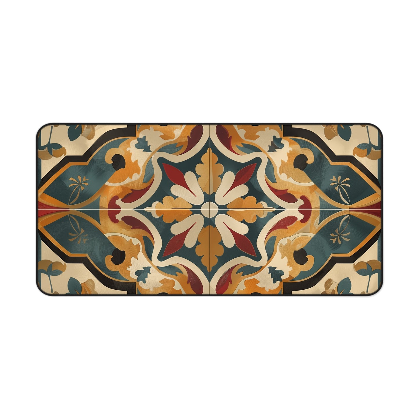 "Artisan Tiles Desk Mat - Stylish workspace accessory with traditional tile pattern for elegance and inspiration"