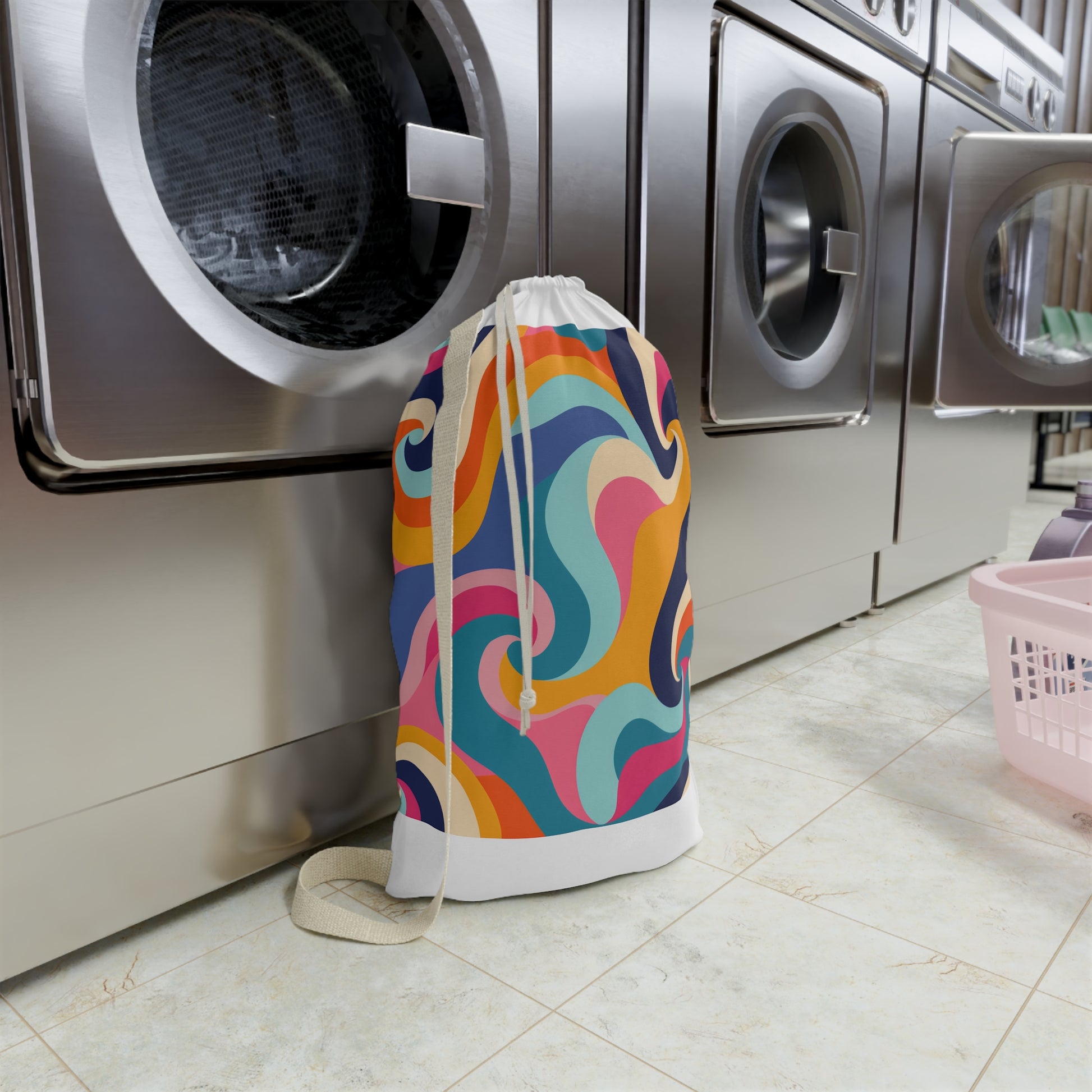 "Retro Waves Laundry Bag - Vibrant seamless pattern for stylish laundry room organization"