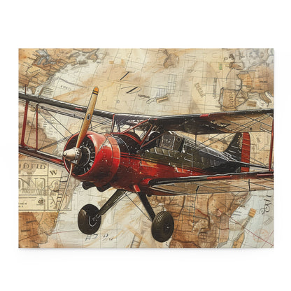 Vintage Airplane Travel Stamp Puzzle - Intricate jigsaw with worldwide travel stamps, ideal for aviation and travel enthusiasts.