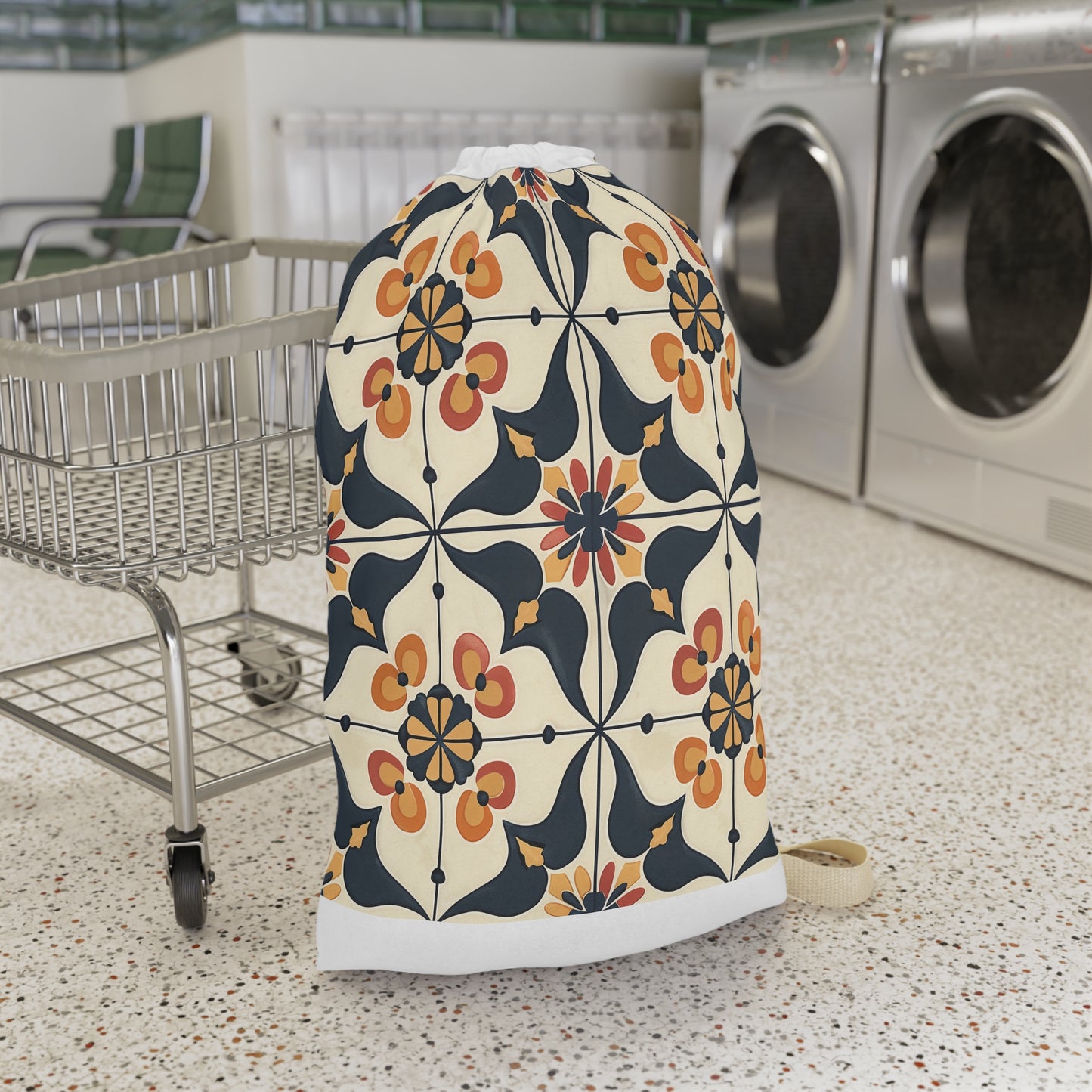 "Artisan Tiles seamless pattern laundry bag, elevate laundry with stylish design"