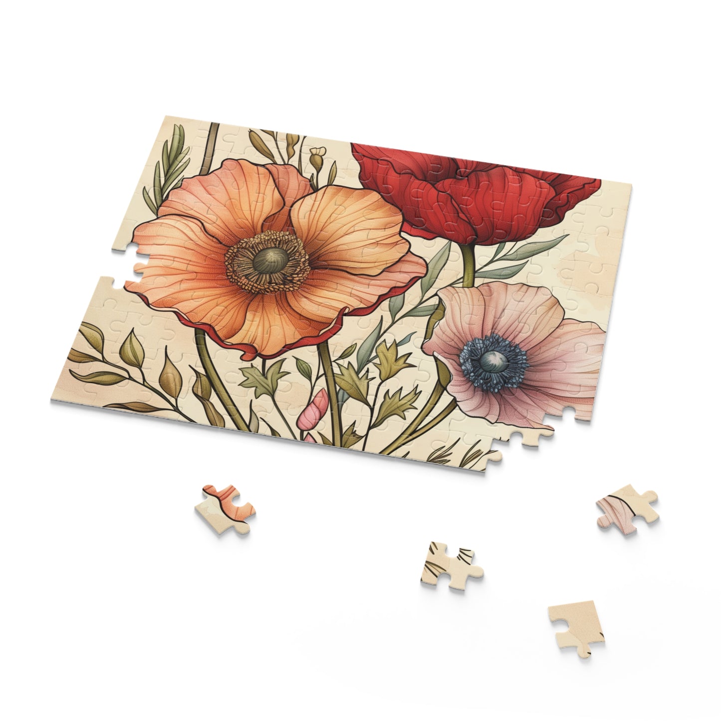 Floral Paradise Jigsaw Puzzle - Delicate hand-drawn flower bouquet with vibrant colors for nature lovers