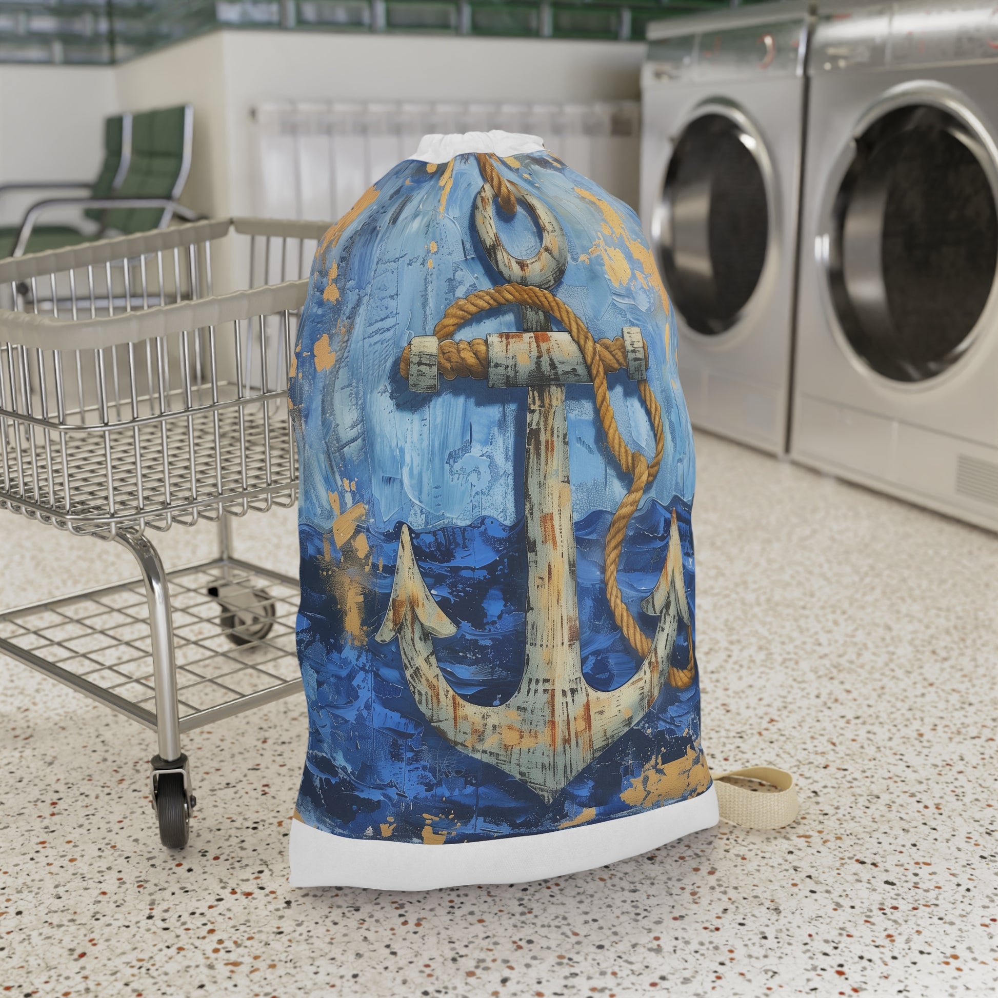 "Nautical anchor rope laundry bag for organized and stylish home decor"