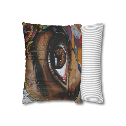 "Urban Canvas Pillowcase: Bold street art design, high-quality material, perfect for all seasons, great gift option."