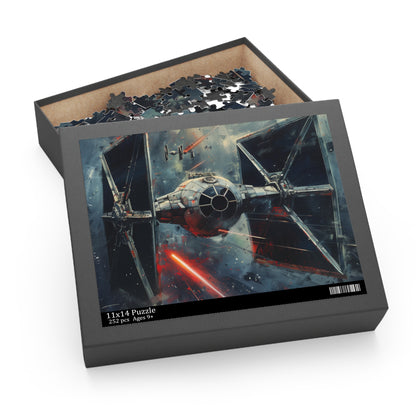 Star Wars Tie Fighter jigsaw puzzle for fans of the iconic space saga, challenging assembly process.