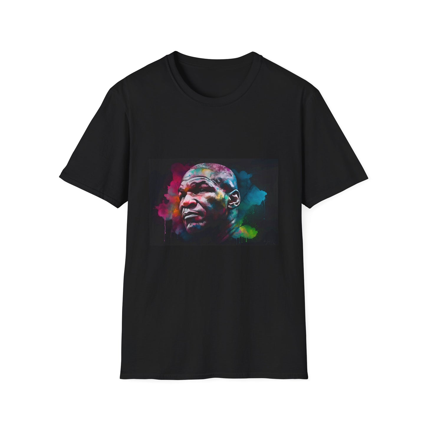 Iron Will in Neon Radiance | T-Shirt | Artistic, Bold, Boxing, Graphic tee, Mike Tyson, Neon colors, Retro, Sports, Vibrant, Watercolor | Prints with Passion