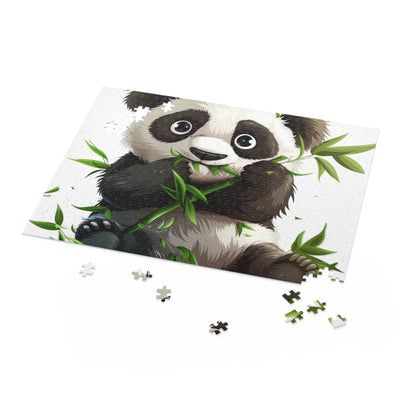 "Panda Bamboo Feast Jigsaw Puzzle - Adorable panda enjoying bamboo in a charming scene, perfect for animal lovers and puzzle enthusiasts"