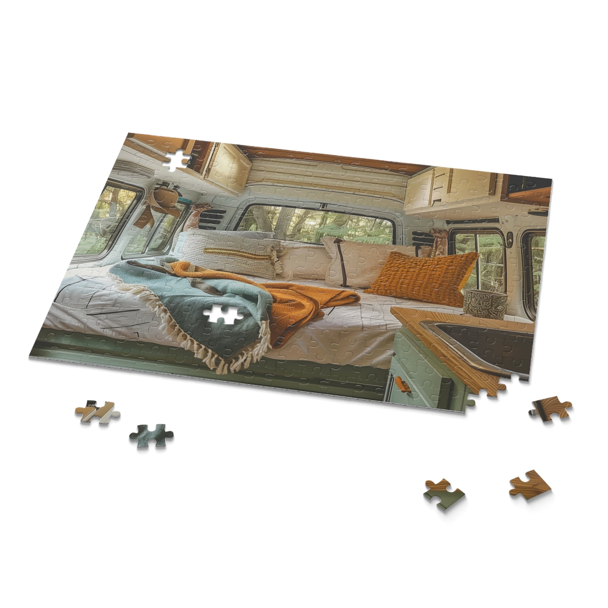 "Colorful retro camper van jigsaw puzzle for vintage lovers and travel enthusiasts"