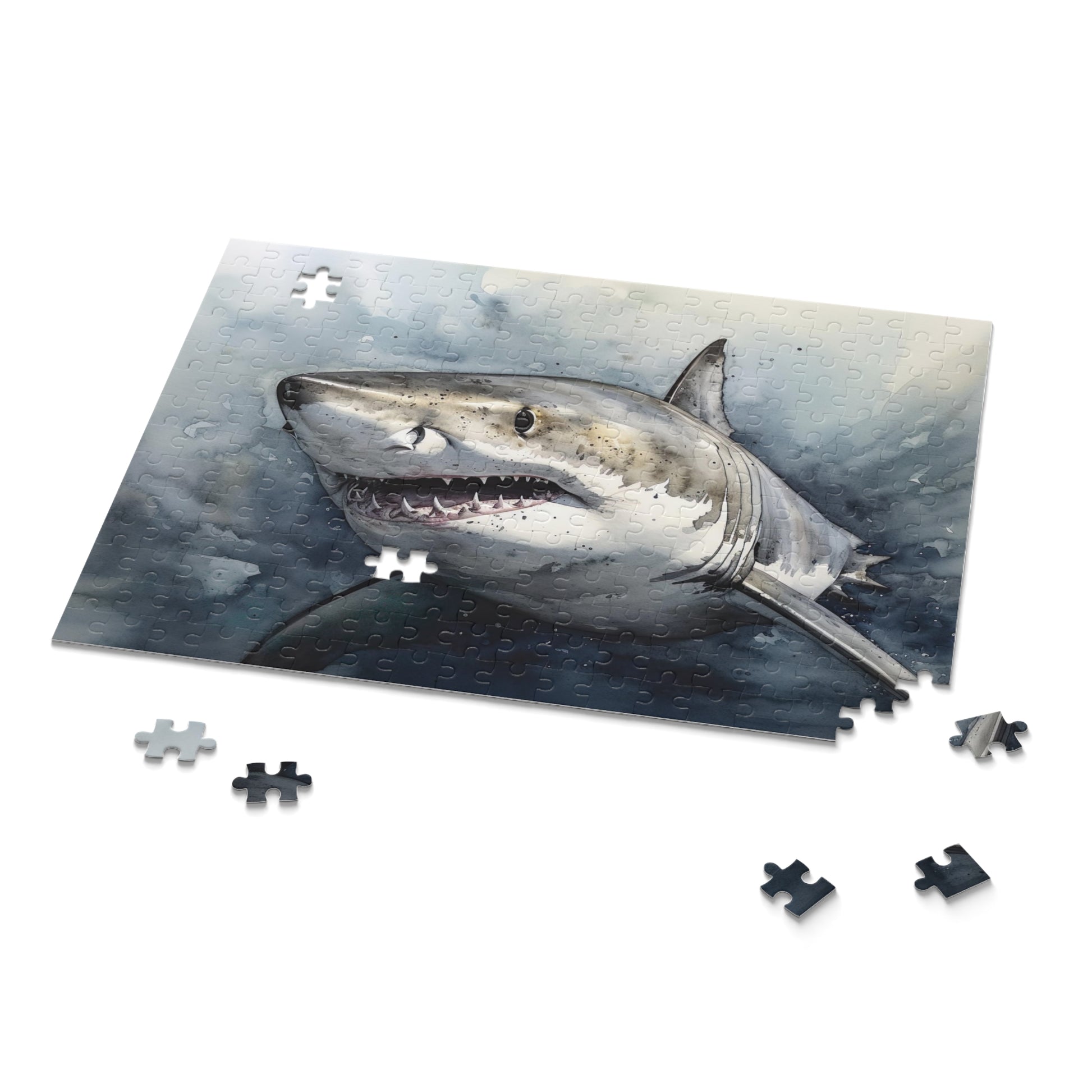 "Great White Shark Jigsaw Puzzle - Dive into the world of sharks with this thrilling jigsaw puzzle, featuring a stunning image of a great white shark in its natural habitat."