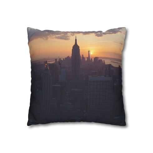 New York Skyline Sunset — 40×40 Cushion Cover — Double-Sided Back & Concealed Zip Detail