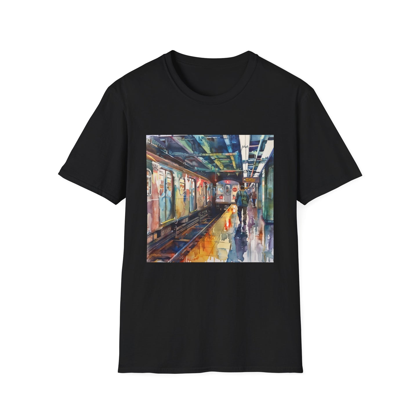 Urban Odyssey in Watercolor: The New York Subway T-shirt | T-Shirt | DTG, Men's Clothing, Regular fit, T-Shirts, Unisex, Women's Clothing | Prints with Passion