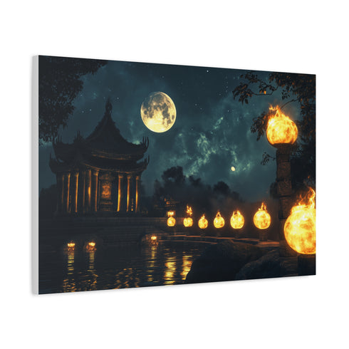 Moonlight Temple with Levitating Torches (Edition II) — Canvas Wall Art — Product Detail View 6